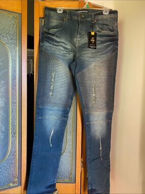 LV Premium  Men's Slim Straight Distressed Blue Jeans